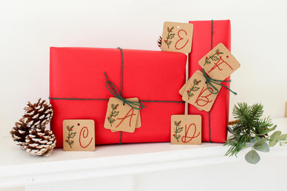 Six Pack Personalised Initial Christmas Embroidery Gift Tags Kit