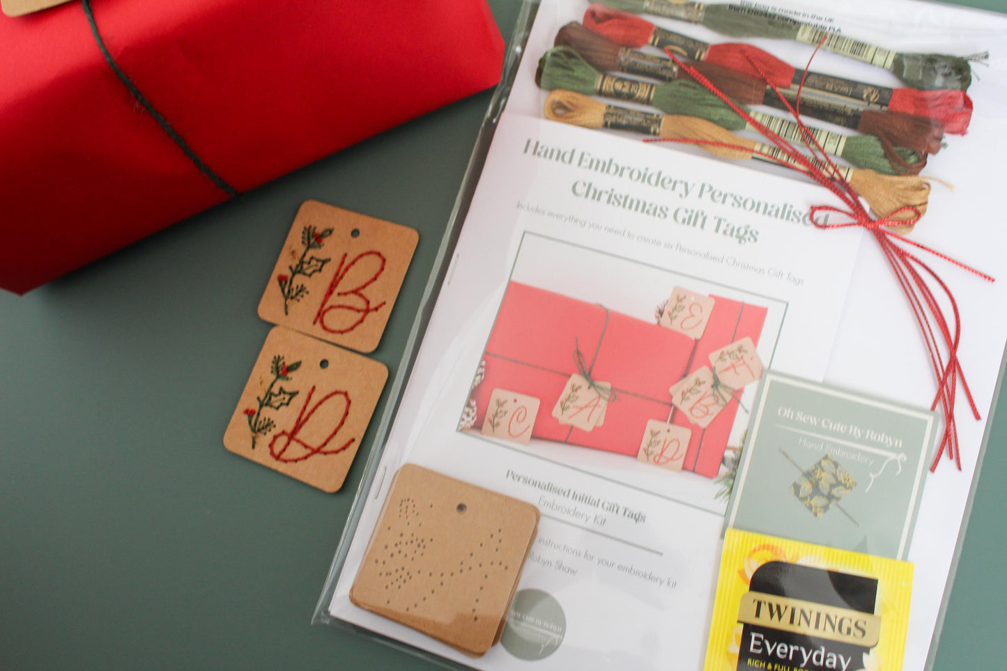 Twelve Pack Personalised Initial Christmas Embroidery Gift Tags Kit