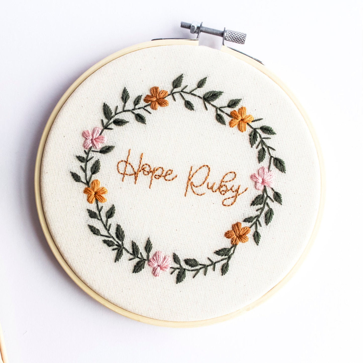Personalised Floral Wreath Name Embroidery Hoop | Ready-Made