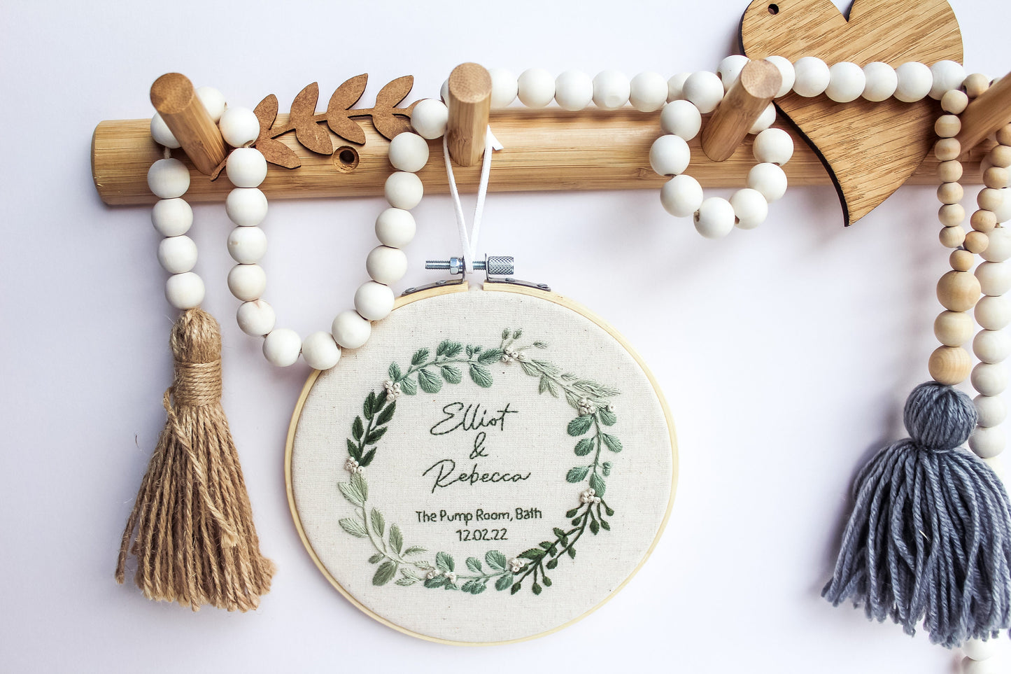 Personalised Wedding Hand Embroidery Hoop | Botanical Wreath