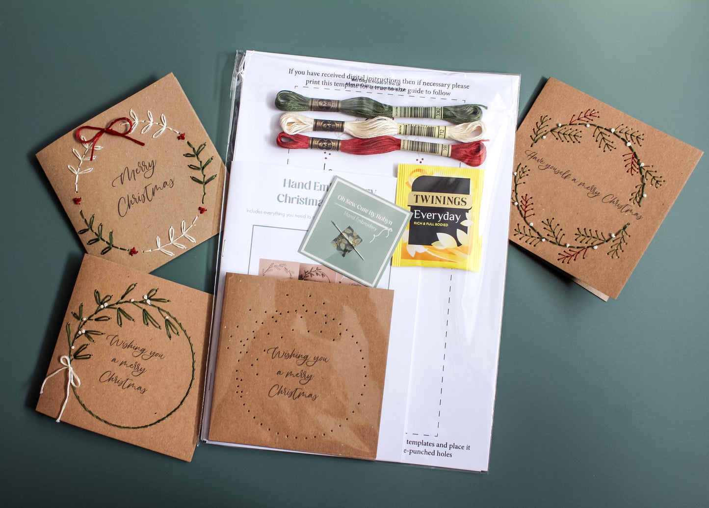 Wreath Christmas Card Hand Embroidery Kit | Beginner-Friendly DIY Craft