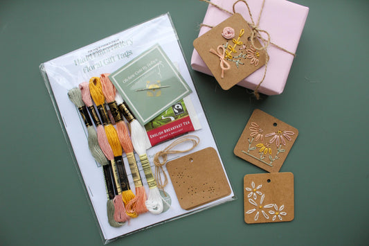 Three Pack Floral Embroidery Gift Tags Kit | Beginner-Friendly DIY Craft