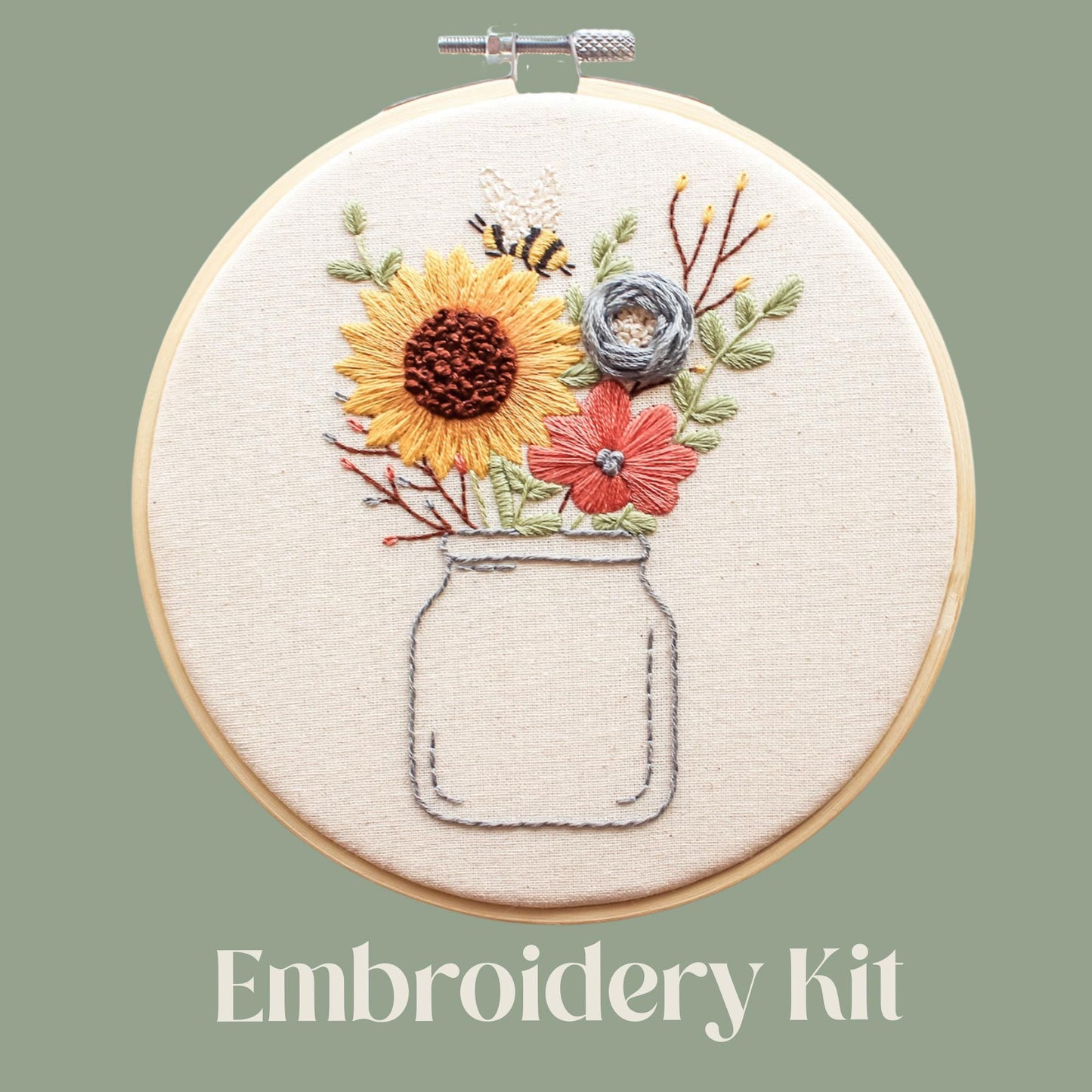 Floral Vase Hand Embroidery Kit | Beginner Stitch Sampler