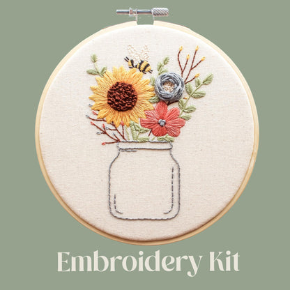 Floral Vase Hand Embroidery Kit | Beginner Stitch Sampler