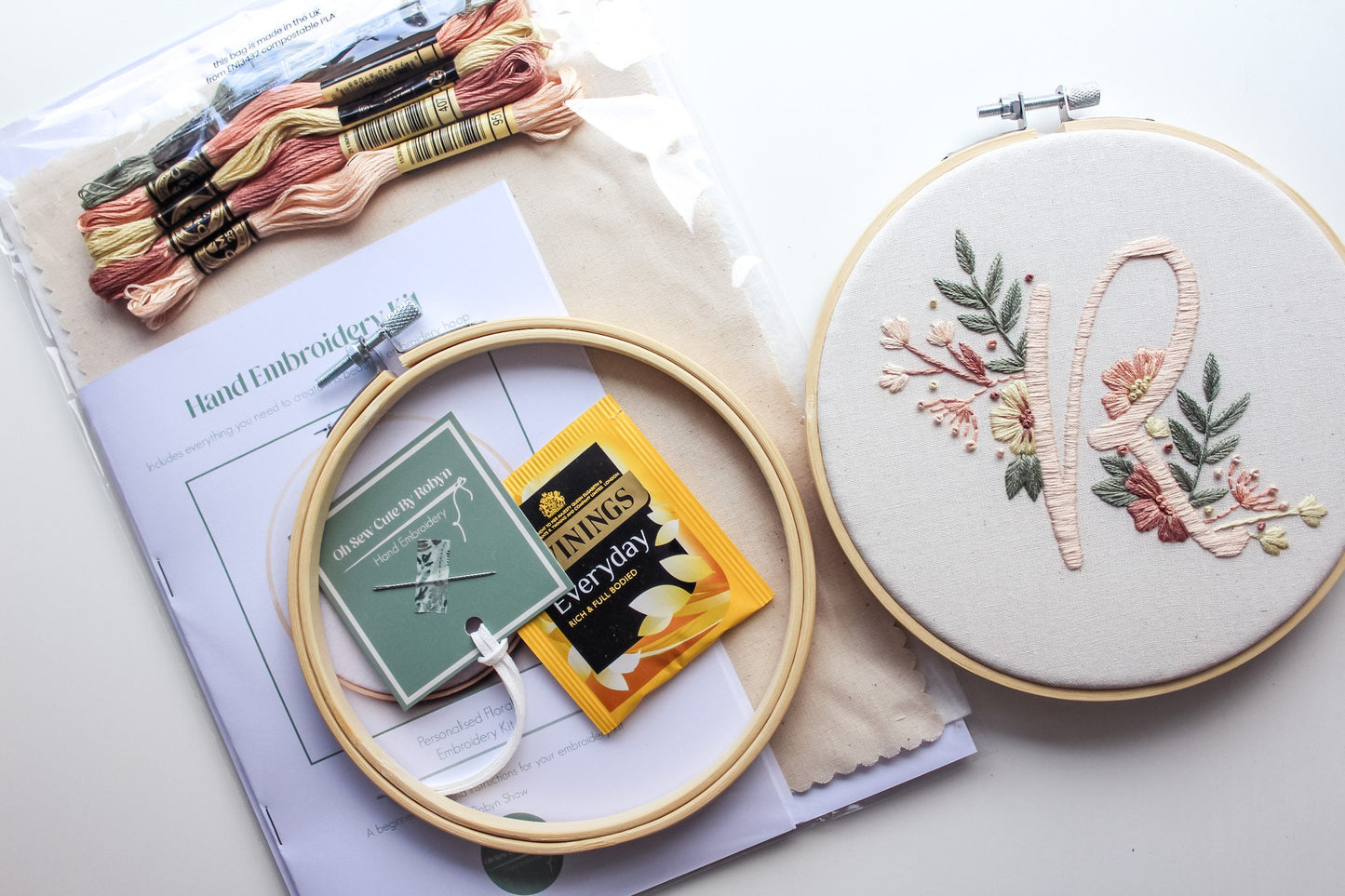 Personalised Floral Letter Hand Embroidery Kit | Beginner-Friendly DIY Craft