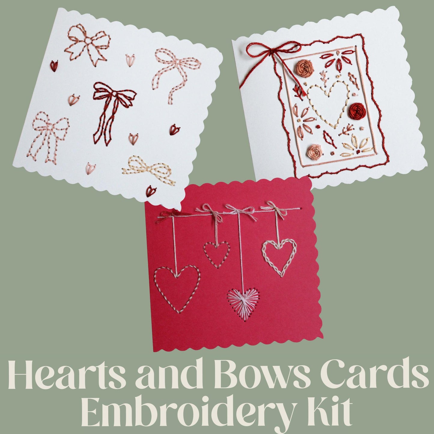 Hearts & Bows Cards Hand Embroidery Kit | Beginner-Friendly DIY Craft