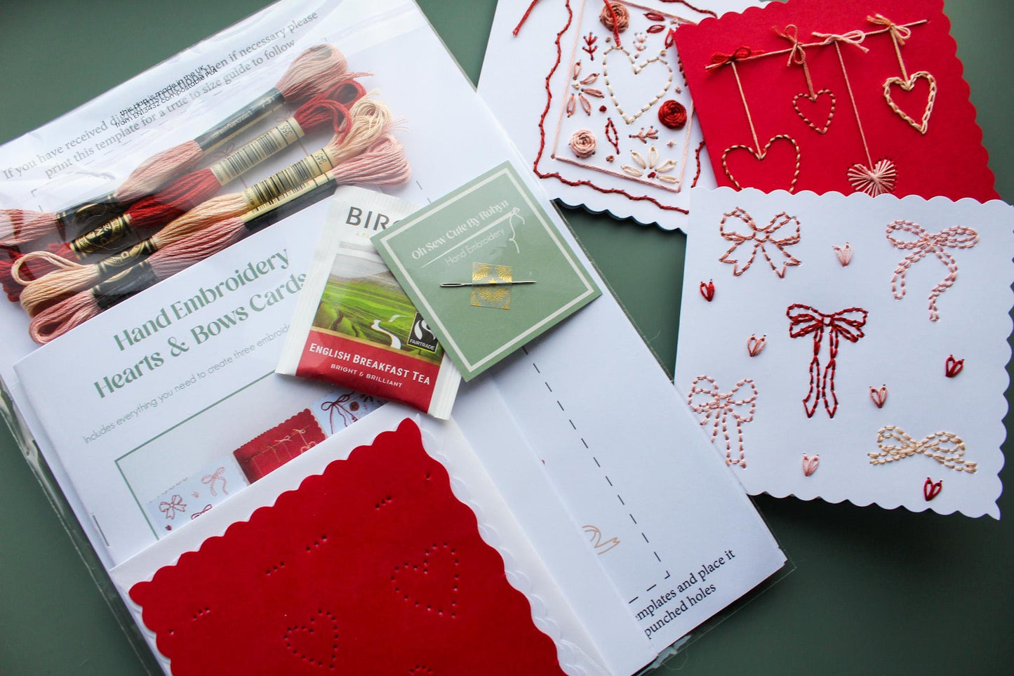 Hearts & Bows Cards Hand Embroidery Kit | Beginner-Friendly DIY Craft