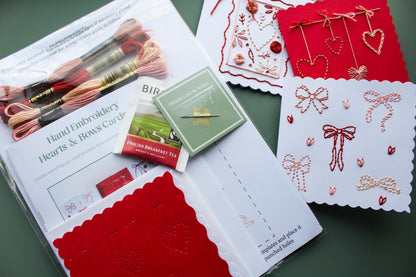 Hearts & Bows Cards Hand Embroidery Kit | Beginner-Friendly DIY Craft