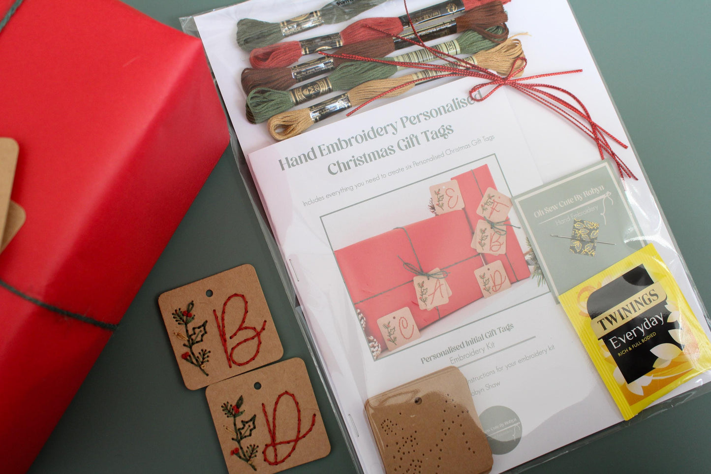 Six Pack Personalised Initial Christmas Embroidery Gift Tags Kit