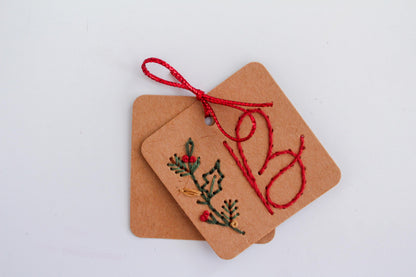 Six Pack Personalised Initial Christmas Embroidery Gift Tags Kit