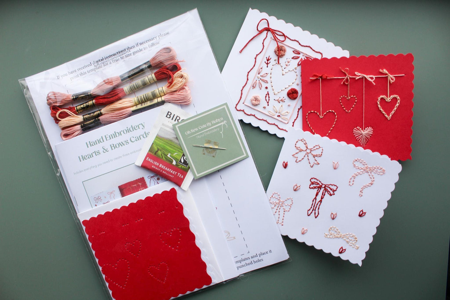 Hearts & Bows Cards Hand Embroidery Kit | Beginner-Friendly DIY Craft