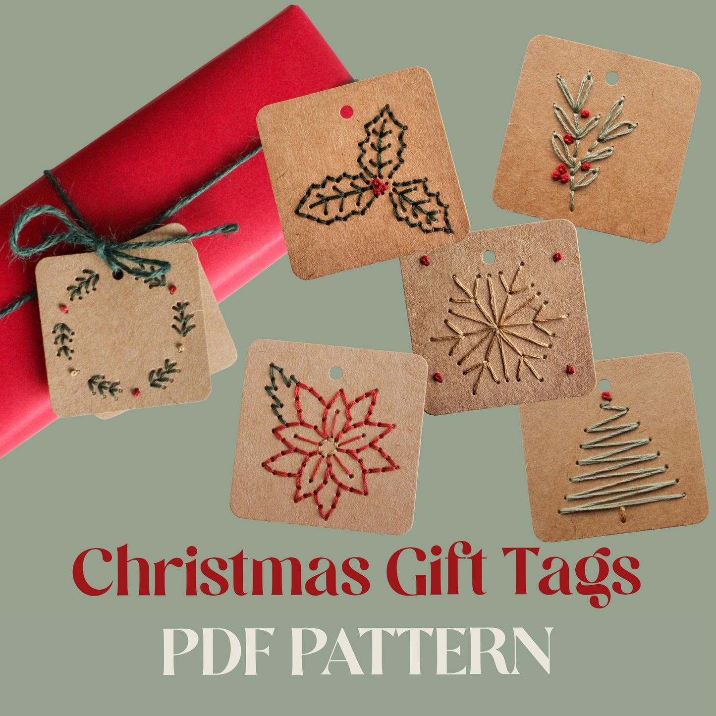 PDF Download Christmas Gift Tags Embroidery Pattern