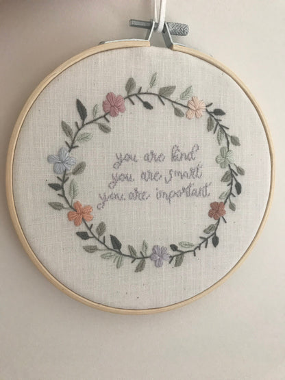 Personalised Floral Wreath Name Embroidery Hoop | Ready-Made